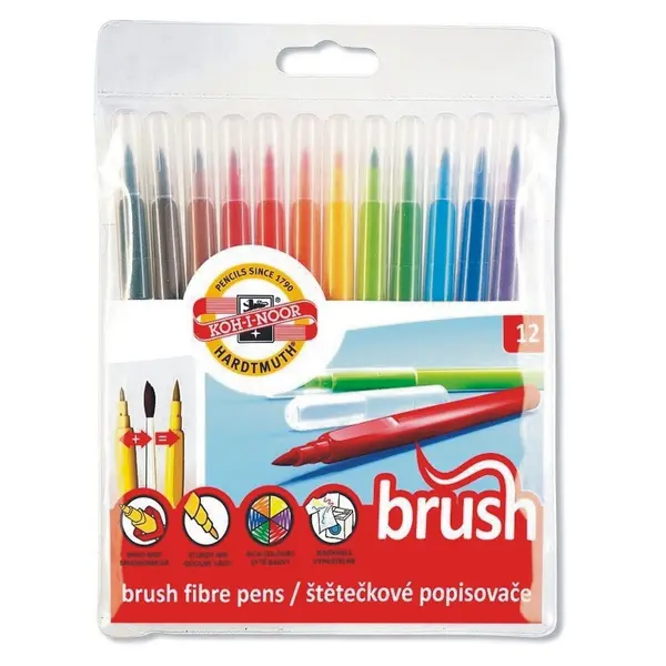 Carioci cu varf tip pensula, 12culori/set, Koh-I-Noor