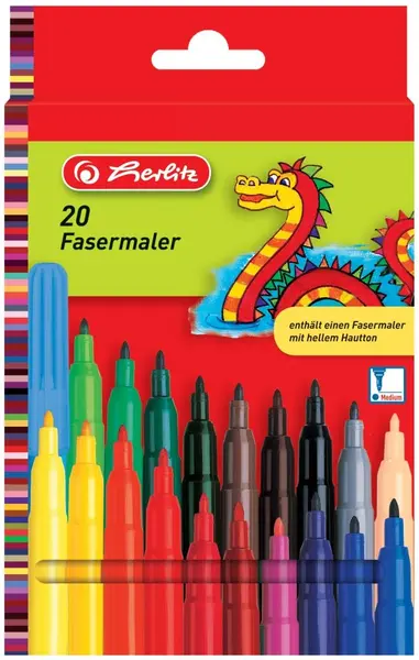 Carioci Herlitz - 20 culori, vârf 2 mm