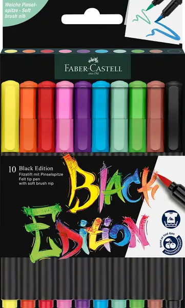 Carioci pensula 10 culori Black Ed Faber-Castell Carioci pensula 10 culori Black Ed Faber-Castell