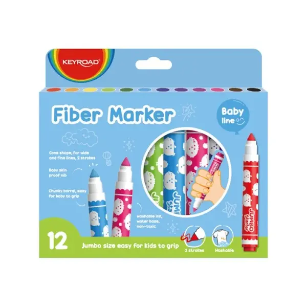 Carioci pentru textile Keyroad Baby Line Jumbo, 12 culori, non-toxic