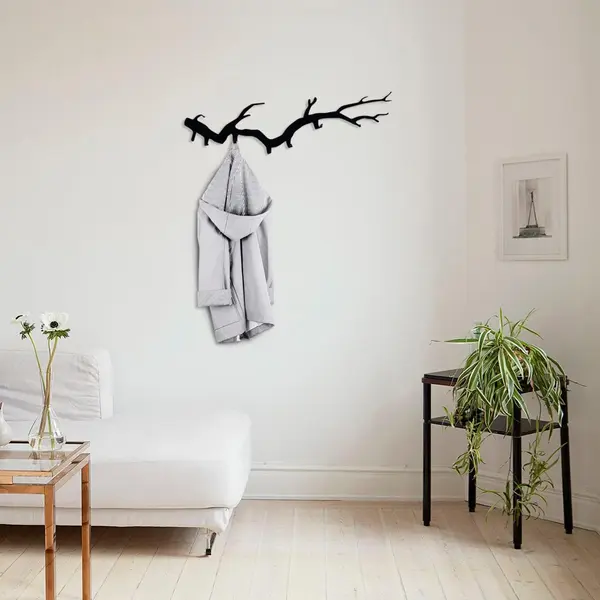 Cârlig de perete metalic Ramura, Negru, 22x87 cm