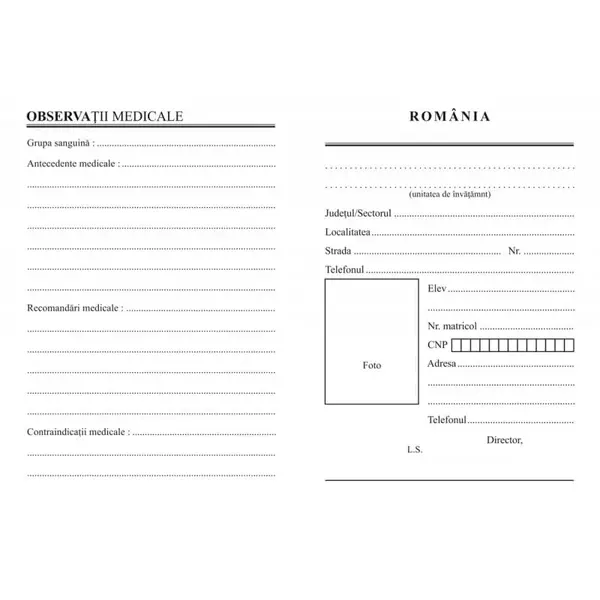 Carnet de elev pentru scoli postliceale sau de maistri Carnet de elev pentru scoli postliceale sau de maistri