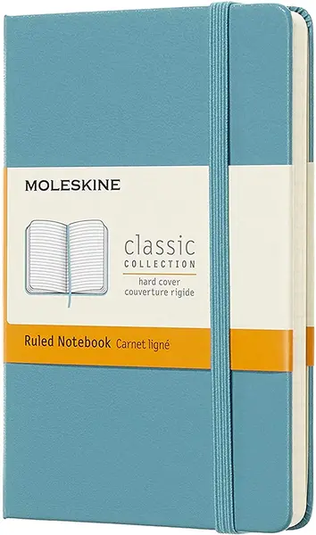 Carnetel de buzunar cu coperti tari Moleskine Classic Ruled - Albastru, liniat deschis,