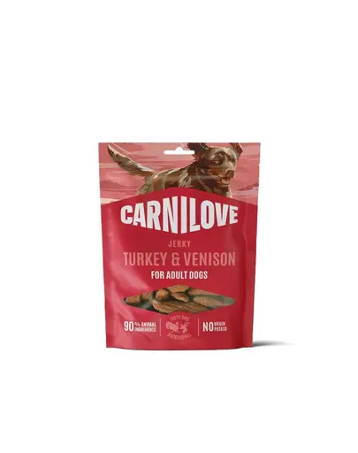CARNILOVE Jerky Snack Turkey & Venison snack din carne pentru câini 100 g