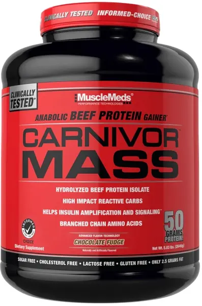 Carnivor Mass Beef Gainer, fudge de ciocolată, 2724 g, Muscle Meds