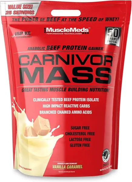 Carnivor Mass Beef Gainer, vanilie și caramel, 4675 g, Muscle Meds