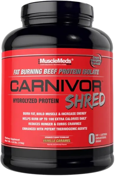 Carnivor Shred Fat Burning Beef Protein, vanilie și caramel, 1736 g, Muscle Meds