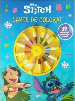 Carte de colorat. 12 creioane mici pentru maini de pitici. Disney Stitch/***