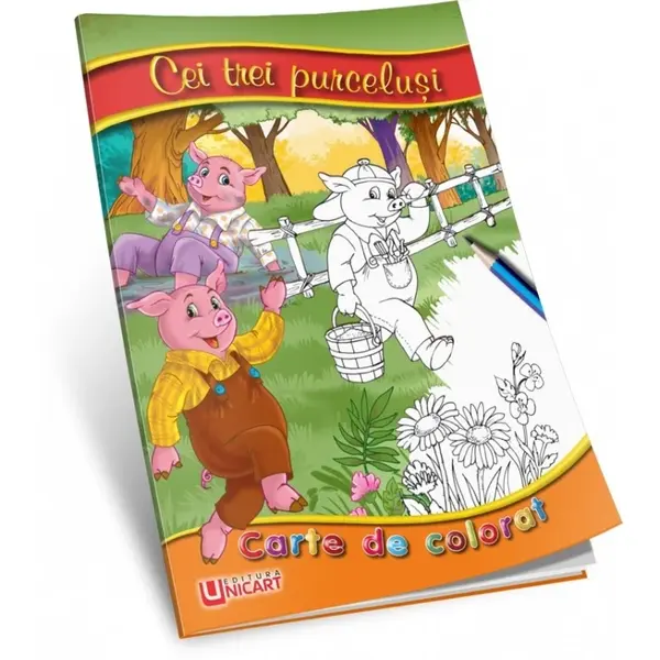 Carte de colorat E i poveE ti , Cei trei purceluE i, tip A5, 16 pagini