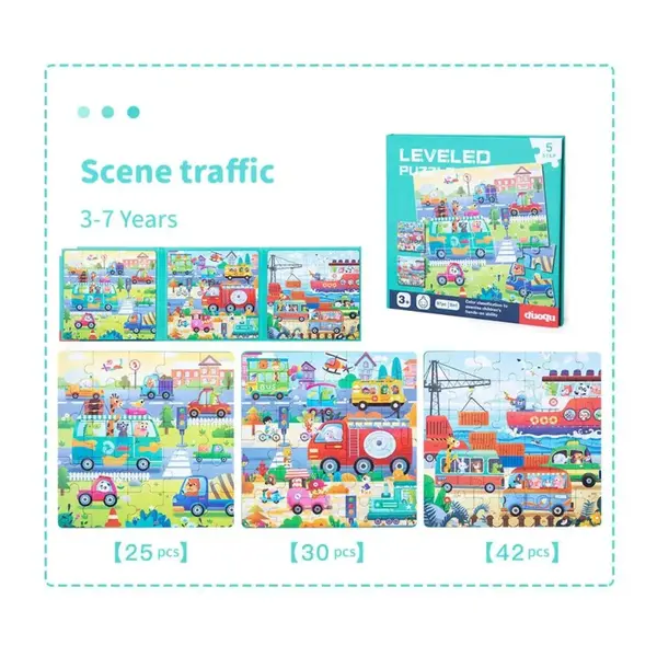 Carte puzzle 3 în 1, 10 tematici variate - Trafic