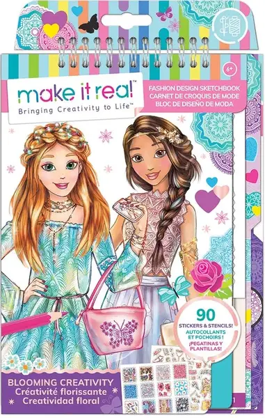 Cartea cu stickere și șabloane Make it Real - Jurnalul designerului, modă florală