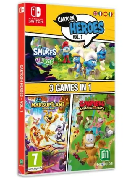 Cartoon Heroes Vol. 1 3 Games In 1 Smurfs Mission Vileaf & Marsupilami & Garfield Lasagna Party NSW