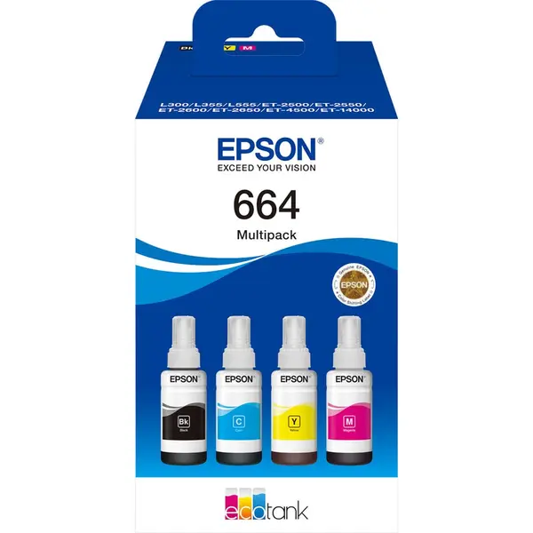 Cartus Epson T6646 EcoTank Pachet 4 Culori, Negru, Cyan, Galben, Magenta