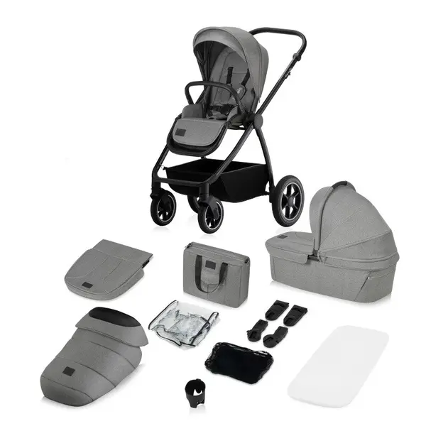 Carucior 2 in 1, Lionelo, Meril, Cu landou si scaun cu dimensiune XL, Reversibil, Cu sistem de ventilatie 3D, Cu accesorii, Pana la 22 kg, Conform cu EN1888-1 EN1888-2, EN1466, Gri