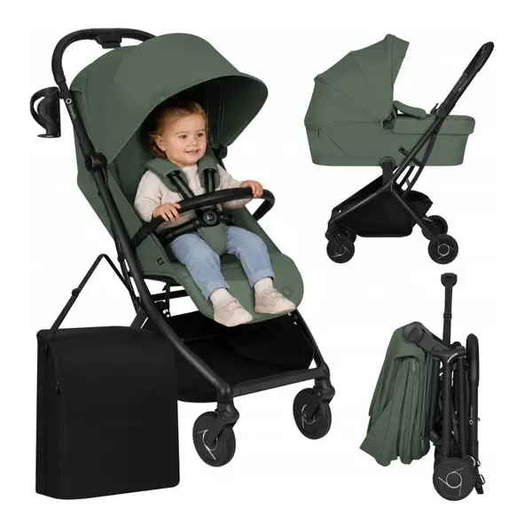 Carucior 2 in 1, Lionelo, Sia Flex, 7.6 kg, Include landou pliabil pe cadru, Ultracompact, Pliere rapida cu o mana, Copertina UPF50+, Cu accesorii incluse, 0-48 luni, Sustine 22 kg, Verde