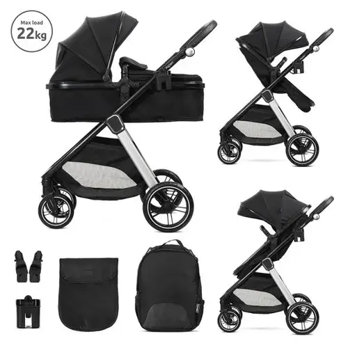 Carucior 2 in 1 Lorelli Aspen, transformabil, set adaptori cos auto inclus, pana la 22 Kg, Negru