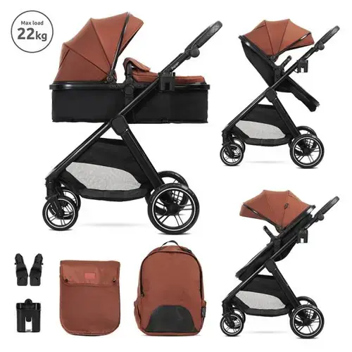 Carucior 2 in 1 Lorelli Aspen, transformabil, set adaptori cos auto inclus, pana la 22 Kg, Negru/Maro