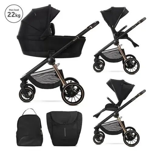 Carucior 2 in 1 Lorelli Bianca, cos landou individual cu maner de transport, cadru din aluminiu, pana la 22 kg, Negru