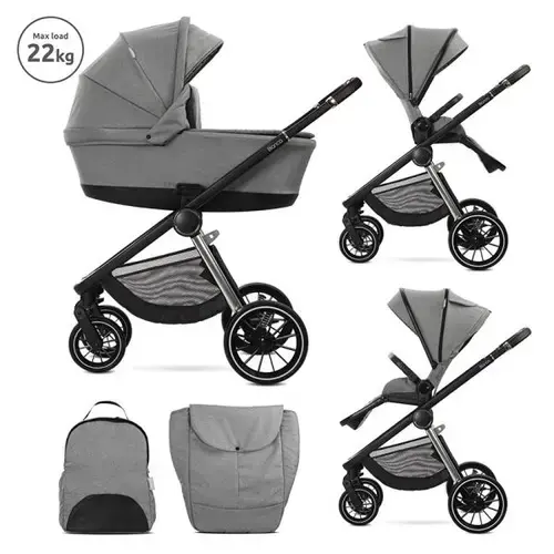 Carucior 2 in 1 Lorelli Bianca, cos landou individual cu maner de transport, cadru din aluminiu, pana la 22 kg, Gri