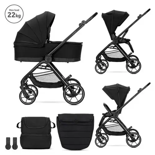Carucior 2 in 1 Lorelli Venice, cadru din aluminiu, sezut reversibil, pana la 22 kg, Negru