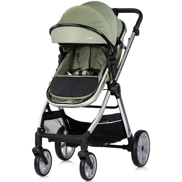 Carucior 2 in 1 pentru copii Chipolino Vista Basil, transformabil, cadru din aluminiu, sezut reversibil, maner reglabil, suspensii, husa de picioare, geanta, greutate suportata 22 kg