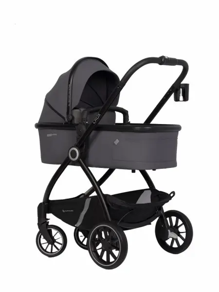 Carucior 2 in 1 pentru copii, Euro-Cart Crox, compus din doua piese distincte, cadrul de aluminiu, Roti mari, Scaun reversibil, capotina si husa de picioruse, cu Geanta si accesorii incluse, pana la 22 kg, Iron