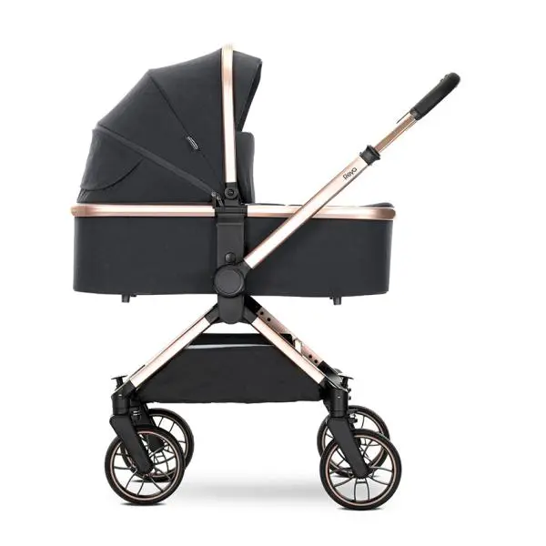 Carucior 2 in 1 pentru copii Lorelli Reya Black, cadru din aluminiu, suspensii, geanta, cos individual cu maner de transport, maner si sezut reversibile, greutate suportata 22 kg