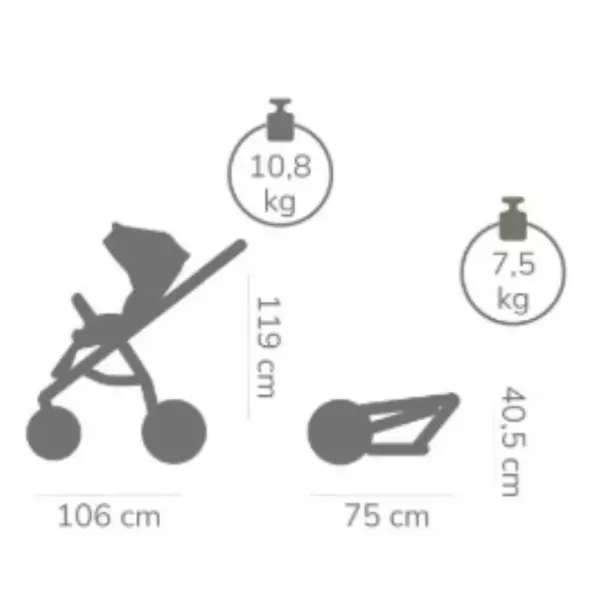 Carucior 2 in 1 Tutis Mio 3+ Olive 025 din piele, sezut reversibil, amortizoare duble, maner reglabil, accesorii incluse