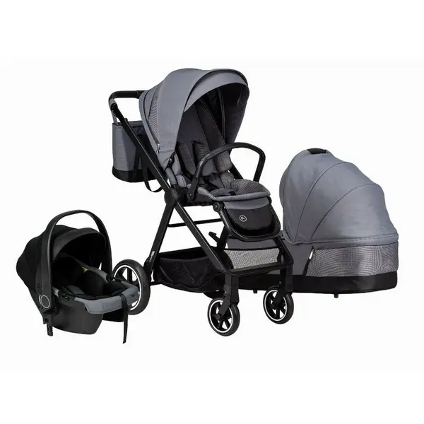 Carucior 3 in 1, FreeON, Opty, Pana la 22 kg, Cu landou, Scoica auto conform ECE R129, Parte sport cu sezut reversibil, Spatar reglabil, Cu accesorii, Grey