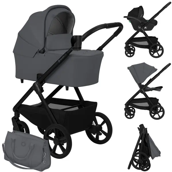 Carucior 3 in 1, Lionelo, Carmine, Cu scoica ADAC, Landou anti-reflux, Salteluta ventilata, Reglare spatar in 3 pozitii, Suport de picioare in 3 pozitii, Maner reglabil in 5 pozitii, Sustine 22 kg, Cu accesorii, 0 luni+, Gri