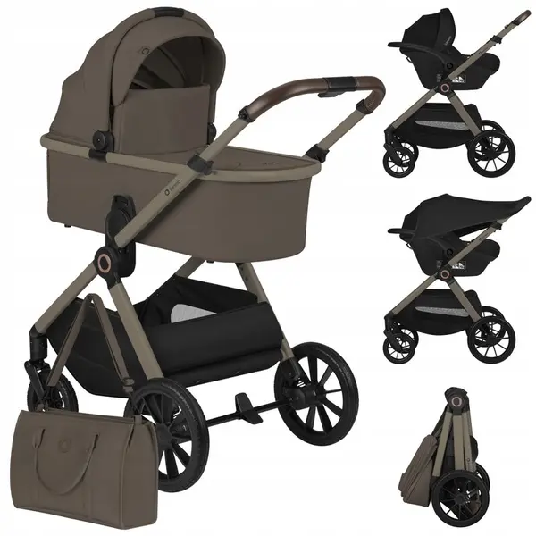 Carucior 3 in 1, Lionelo, Layla, Pana la 22 kg, Cadru aluminiu, Cu landou intarit si salteluta din spuma AirDots, Cu scoica auto testata ADAC, Reversibil, Cu ventilatie 3D, Cu accesorii, EN1888-1, EN1888-2, EN1466, Bej Taupe