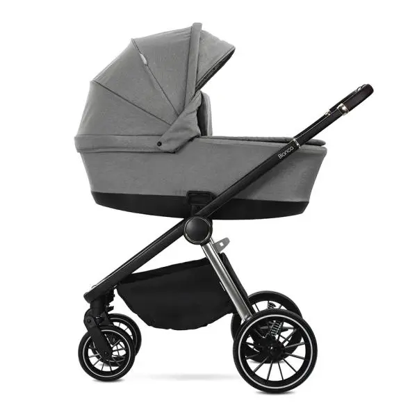 Carucior 3 in 1 pentru copii Lorelli Bianca Grey, prevazut cu sistem anti-reflux, cadru din aluminiu, suspensii, parte sport reversibila, bara de protectie detasabila, geanta, greutate admisa 22 kg