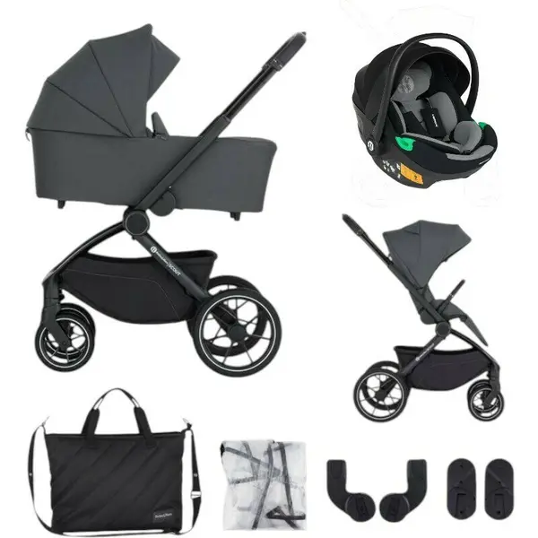 Carucior 3 in 1, Petite&Mars, Scout, Scoica inclusa, Cu landou pliabil, Reversibil, Spatar si suport de picioare reglabile in 3 pozitii, Maner ajustabil, Cu accesorii, Pana la 22 kg, 0 luni+, Gri