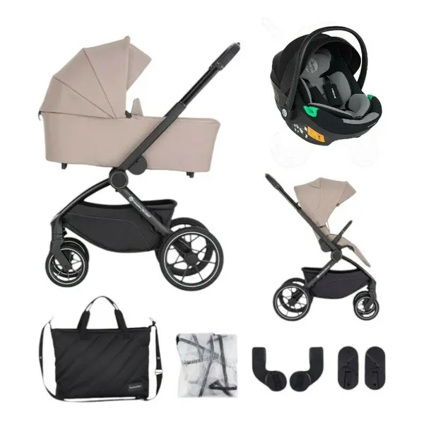 Carucior 3 in 1, Petite&Mars, Scout, Scoica inclusa, Cu landou pliabil, Reversibil, Spatar si suport de picioare reglabile in 3 pozitii, Maner ajustabil, Cu accesorii, Pana la 22 kg, 0 luni+, Crem Cappuccino