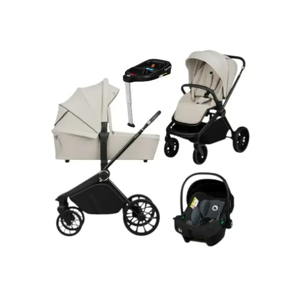 Carucior 4 in 1, Lionelo, Mika Plus, Cu landou intarit si salteluta moale, Cu scoica auto testata ADAC, Baza isofix pentru scoica, Reversibil, Sistem de ventilatie 3D, Cu accesorii, Pana la 22 kg, EN1888-1 EN1888-2 EN1466 ECE R129, Bej