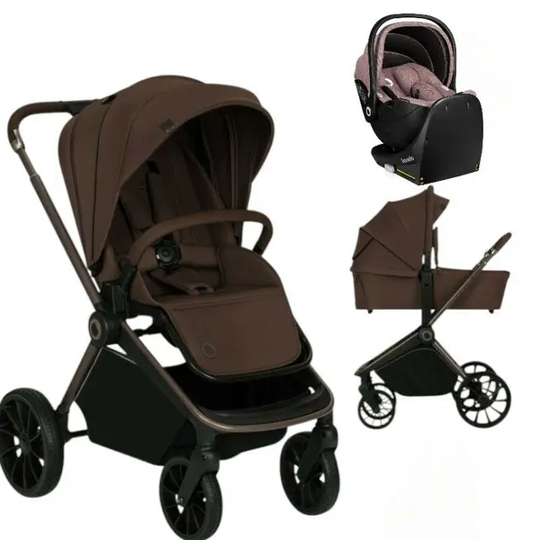 Carucior 4 in 1, Lionelo, Mika Plus, Cu scoica auto Moxie Mov cu baza rotativa 360, Reversibil, Cu sistem de ventilatie 3D, Cu accesorii, Pana la 22 kg, EN1888-1 EN1888-2 EN1466 ECE R129, Maro