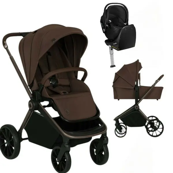 Carucior 4 in 1, Lionelo, Mika Plus, Cu scoica auto Moxie Negru cu baza rotativa 360, Reversibil, Cu sistem de ventilatie 3D, Cu accesorii, Pana la 22 kg, EN1888-1 EN1888-2 EN1466 ECE R129, Maro