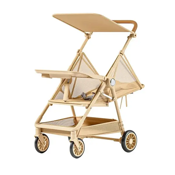 Carucior bebe pliabil, 4 roti 360°, Copertina solara, Bej - Default Title