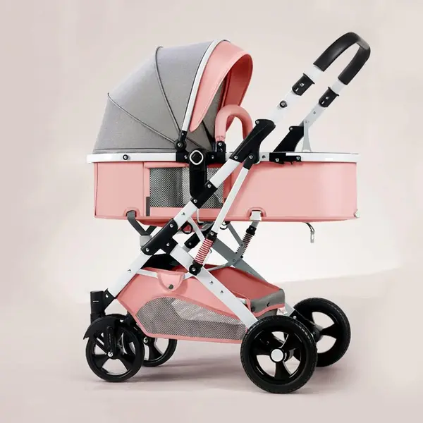 Carucior Bebelusi 2 in 1 Premium, Pliabil, cu Roti Cauciuc si Suspensii, Transformabil Landou-Sport, Cos Depozitare, 0-36 Luni