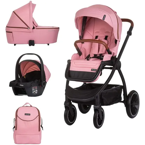 Carucior Chipolino Prestige, 3 in 1, pliabil, reversibil, sport, landou, scoica auto, roz KID062781, la doar 1.940,00 lei