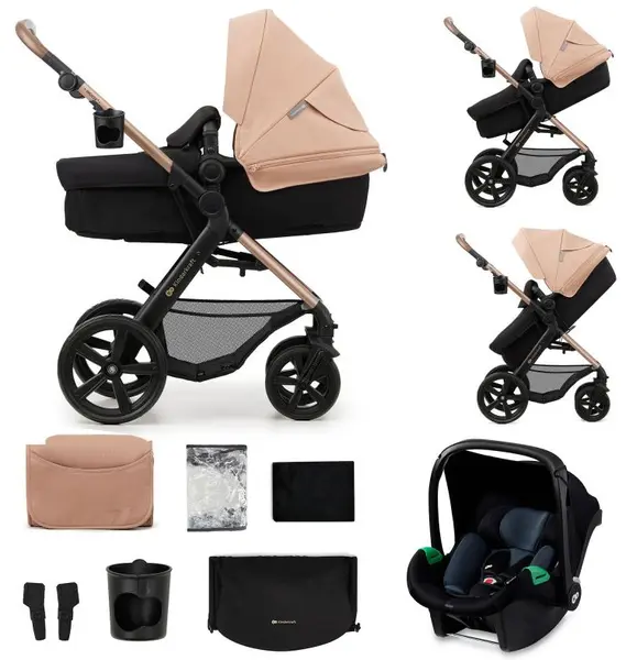 Cărucior combinat 3 în 1 pentru bebeluși KinderKraft - Moov 2, Sand Beige