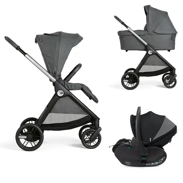Carucior copii 3 in 1 Chicco Bellagio, Black Satin (negru), First Seat Recline, 0luni+