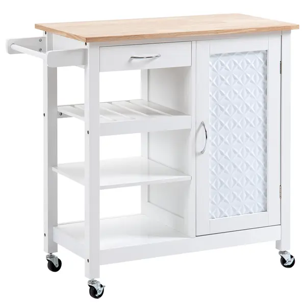 Carucior de Bucatarie HOMCOM 4 Roti, din MDF, dulap cu roti | Aosom Romania