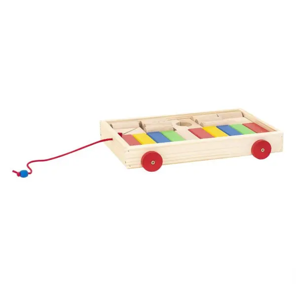 Carucior din Lemn cu 24 Cuburi, 32 x 22 x 5 cm