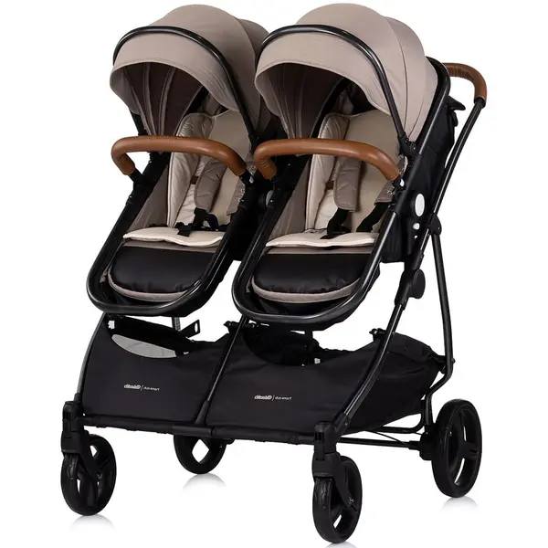 Carucior gemeni Chipolino Duo Smart, 2 in 1, reversibil, sport, landou, pliabil, maro KID062897, la doar 1.871,00 lei