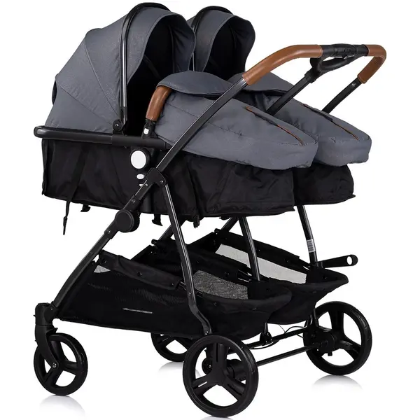 Carucior gemeni Chipolino Duo Smart 3 in 1 cloud, Cadru aluminiu, pliere compacta, Suspensii si frana, Spartar reglabil, accesorii incluse