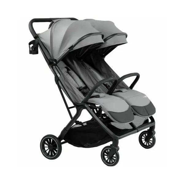 Carucior gemeni, FreeON, Twin Plus, De la nastere pana la 22 Kg, Cadru din aluminiu, Cu accesorii, Conform cu standardul european EN 1888-1:2018, Gri