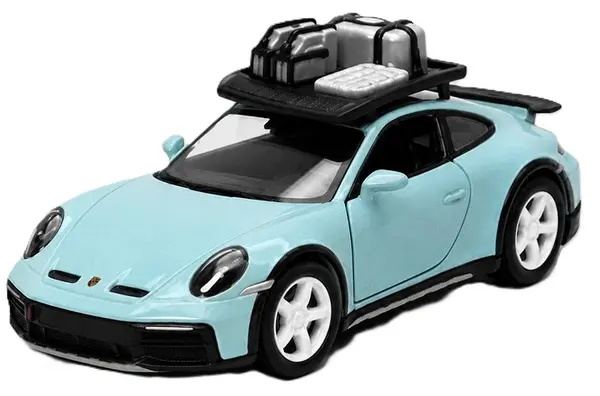 Cărucior metalic Kinsmart - Porsche 911 GT2 RS, cu portbagaj, 1:36, albastru deschis