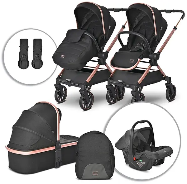 Cărucior pentru bebeluși cu mâner reversibil 3 în 1 Lorelli - Reya, Black Jasper