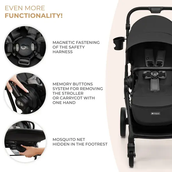 Carucior pentru copii 3 in 1 Kinderkraft Yoxi Moonlight Grey 0-22 kg, cadru din aluminiu, accesorii incluse